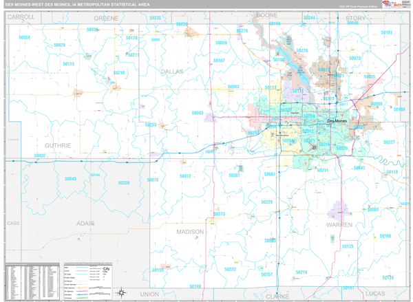 Des Moines-West Des Moines Metro Area Wall Map Premium Style